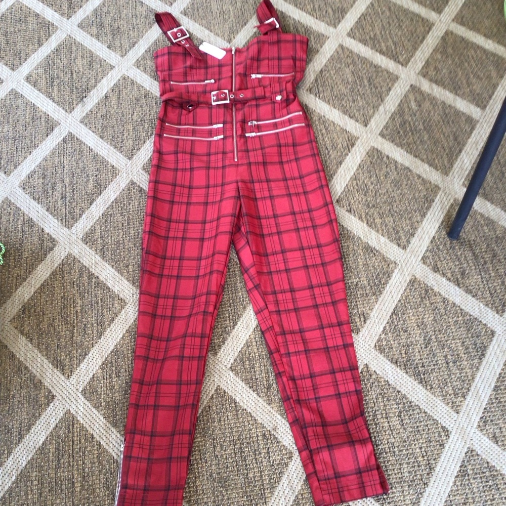 NWT WE WORE WHAT MOTO OVERALLS POMPEIAN RED TRENDY